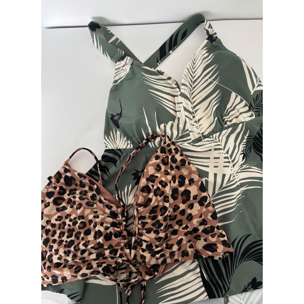 Y2K Palm & Leopard Plus Size 16W Swim Top Duo Bikini & Tankini Boho Chic Resort